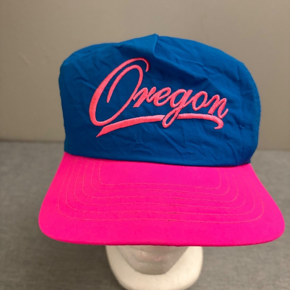 Unbranded Oregon Hat Mens OSFA Blue Pink Vintage 90s Retro‎ Nylon Snapback